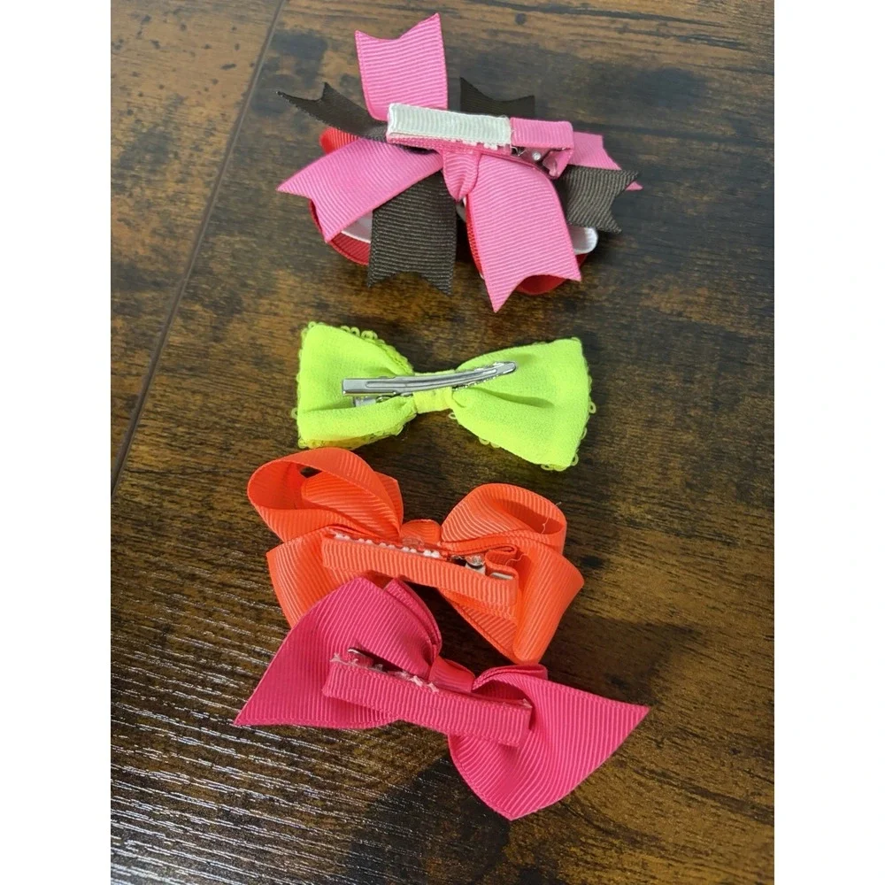 Lot Of 4 Bow Hair Clips For Dolls / Plush Etc Colorful‎ Red Orange Green